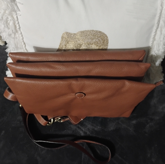 J Jill Do-It-All Crossbody Brown Padded Leather Foldover Purse - Picture 9 of 16